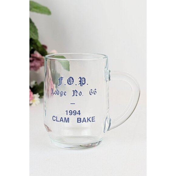 Vintage 1994 Clam Bake Glass Mug FOP Lodge 66 Clear Glass Collectible Police Cop - Picture 2 of 8